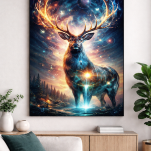 celestial guardian: the stag of light wall art