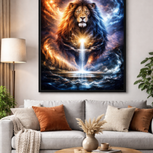 cosmic king: the lion of eternal energy wall art design